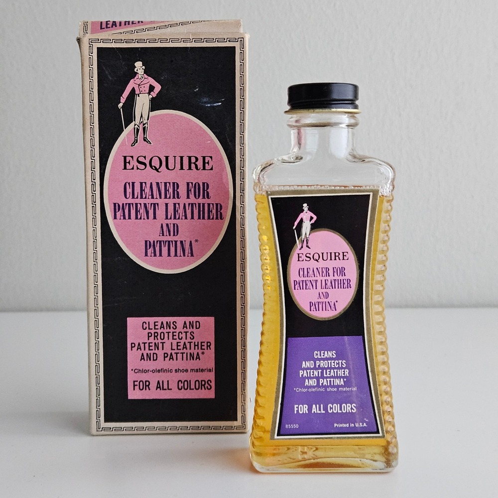 Esquire Patent Leather Cleaner‎ Vintage Glass Bottle 2.5oz Boxed All Colors